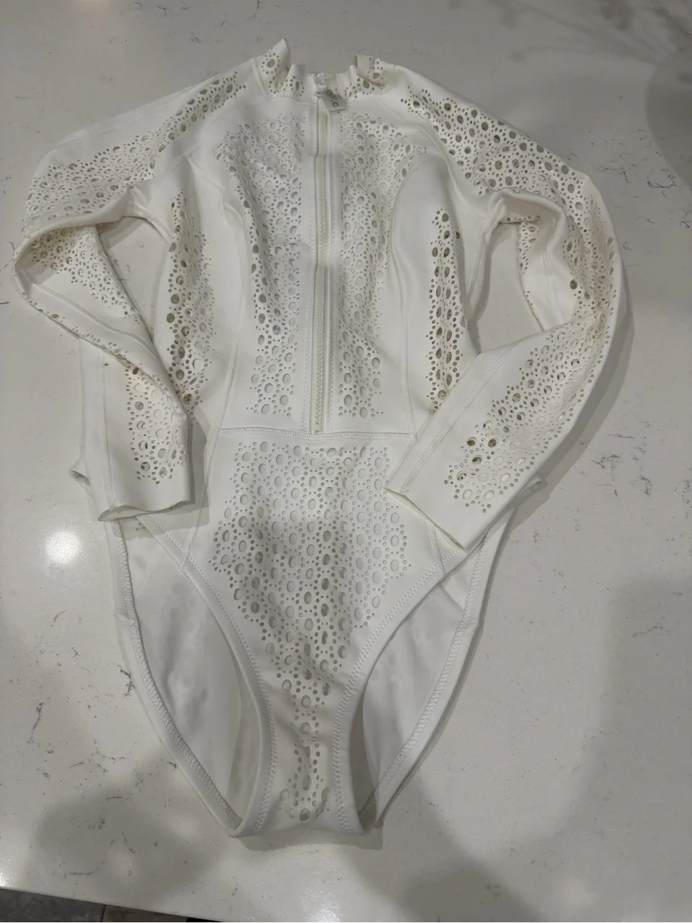 Women's White Long-Sleeve Zip Front One-Piece Swimsuit Gigi C  Nicole One Piece